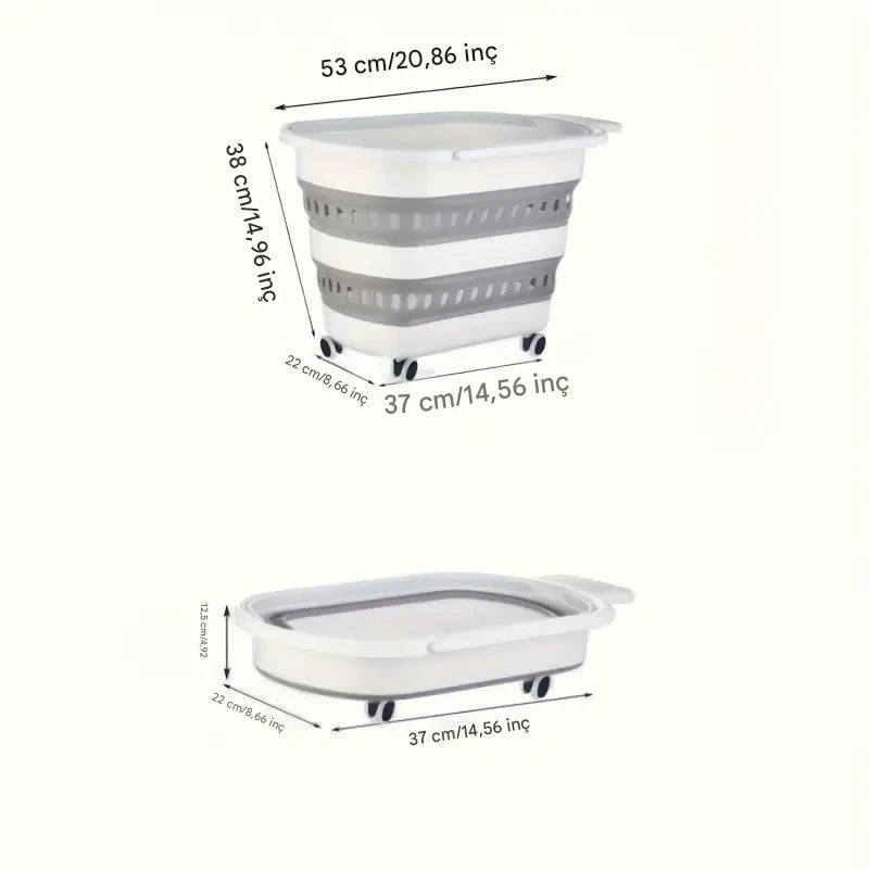 Katlanır Çamaşır Sepeti | Tekerlekli & Katlanabilir Hamper | Sağlam Plastik | Beyaz Dikdörtgen Kıyafet Kutusu | Ev, Banyo & Çamaşır Odası Organizasyonu