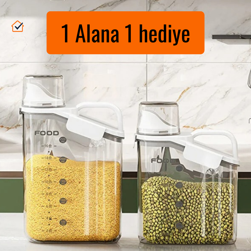 Geniş Kapasiteli Saklama Kabı I 1600 ml I Baharat ve Tahıl Saklama I Nem Geçirmez I Ölçülü Kapak I Beyaz Renk I Dayanıklı Plastik I Mutfak Düzenleyici I