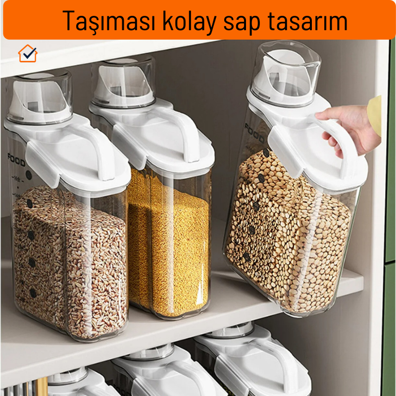 Geniş Kapasiteli Saklama Kabı I 1600 ml I Baharat ve Tahıl Saklama I Nem Geçirmez I Ölçülü Kapak I Beyaz Renk I Dayanıklı Plastik I Mutfak Düzenleyici I