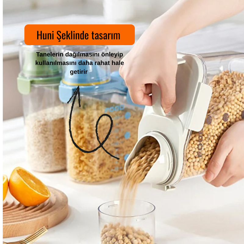 Geniş Kapasiteli Saklama Kabı I 1600 ml I Baharat ve Tahıl Saklama I Nem Geçirmez I Ölçülü Kapak I Beyaz Renk I Dayanıklı Plastik I Mutfak Düzenleyici I