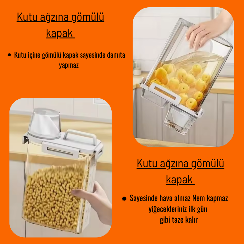 Geniş Kapasiteli Saklama Kabı I 1600 ml I Baharat ve Tahıl Saklama I Nem Geçirmez I Ölçülü Kapak I Beyaz Renk I Dayanıklı Plastik I Mutfak Düzenleyici I