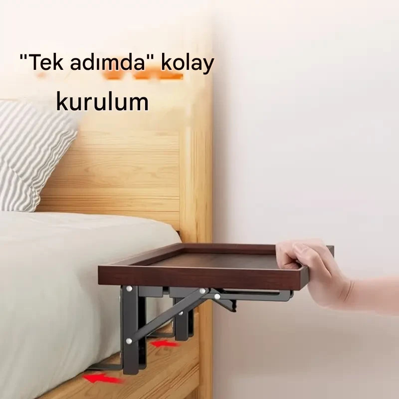 Katlanabilir Yatak Yanı Masası | Görünmez Raf | Bambu Düzenleyici | Paslanmaz Çelik | Pratik Depolama | Şık Tasarım | Sağlam Yapı