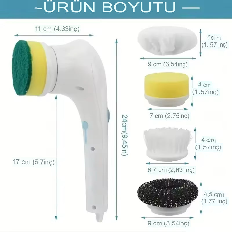 Beşi 1 Arada Çok Fonksiyonlu Elektrikli Temizleme Fırçası | Banyo & Mutfak Temizleme Araçları