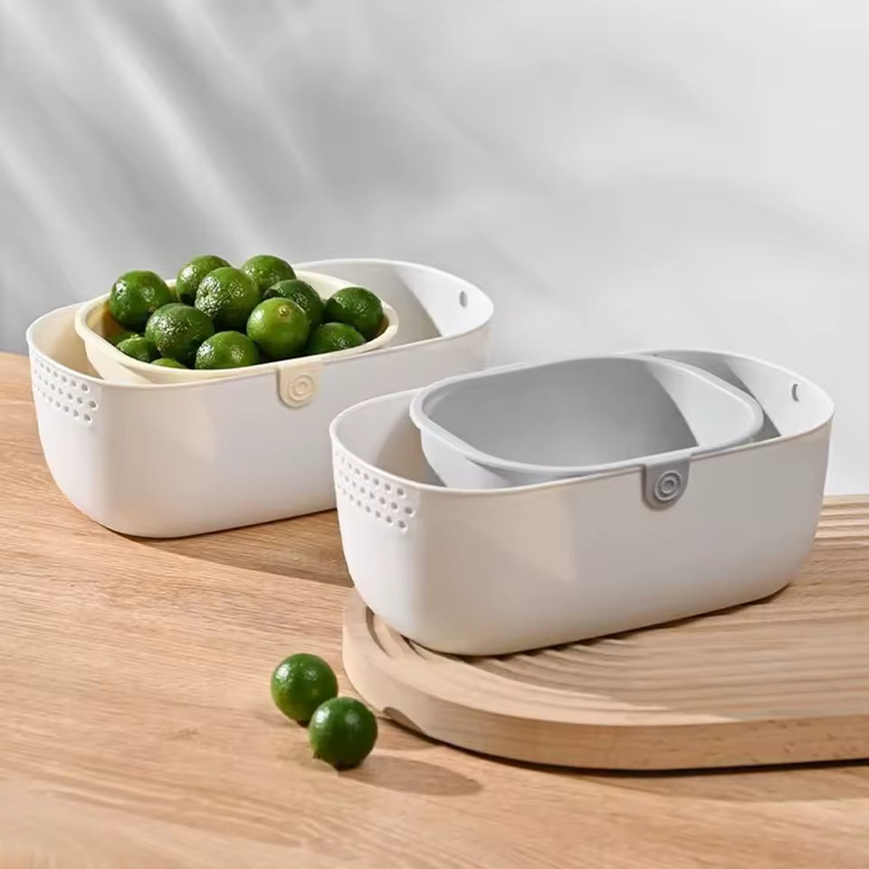 Taşınabilir Büyük Kapasiteli Çift Katmanlı Meyve Drenaj Sepeti | Kalın Plastik Kurutulmuş Meyve Kutusu ve Drenajlı Meyve Tabağı