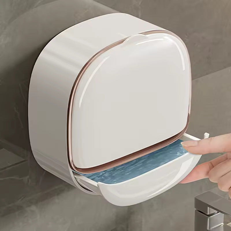 Kapaklı Duvara Monte Sabun Kutusu | Deliksiz Drenaj | Ev & Banyo için Basit Sabun Rafı | Banyo Aksesuarları
