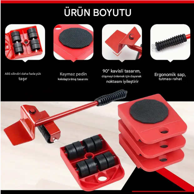 Ağır Hizmet Mobilya Taşıma Sistemi | 5’li Set | Pil Gerektirmez | Donanım Taşıma & Kaldırıcı Araçları