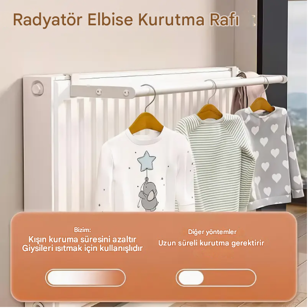 Çok Fonksiyonlu Metal Radyatör Kurutma Rafı | Radyöre Asılan Metal Havlu Askısı | Çift Direkli Uzatılmış Su Isıtıcı Askısı | Giysi & Havlu Kurutma