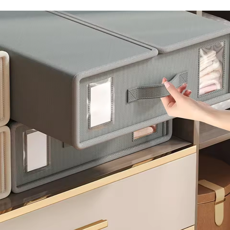 Çarşaf Seti Saklama Kutusu | Katlanabilir Kumaş Dolap Düzenleyici | Pencereli Fermuarlı Battaniye & Giysi Organizatör