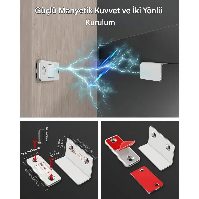 2’li Manyetik Kapı Mandalı | Görünmez & Güçlü Yapışma | Matkapsız Montaj | Dikişsiz Serbest Bırakma | Dolap & Sürgülü Kapılar için İdeal