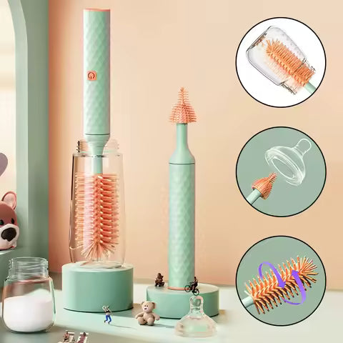 Elektrikli Silikon Biberon Fırçası I 360° Dönen Bebek Emzik ve Bardak Temizleme Fırçası Seti I Şişeleri Temizlemek İçin Mükemmel
