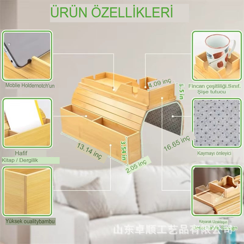 Koltuk Kol Dayama Tepsisi I Ahşap I 3'ü 1 Arada Koltuk Tepsisi I Katlanabilir Kanepe Bardak Tutucu I Taşınabilir Koltuk Kol Tepsisi I İçecek Bardak Tutuculu